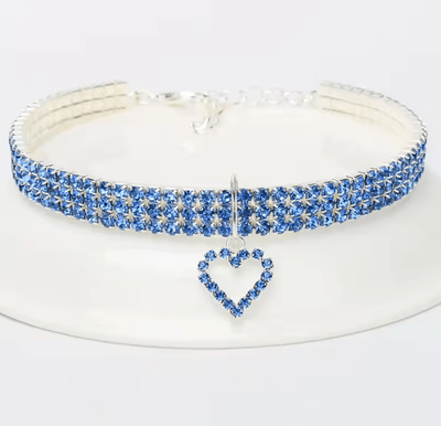 Inspire Curations Luxury Rhinestone Pet Collar Necklace For Cats & Small Dogs love Collar Blue s