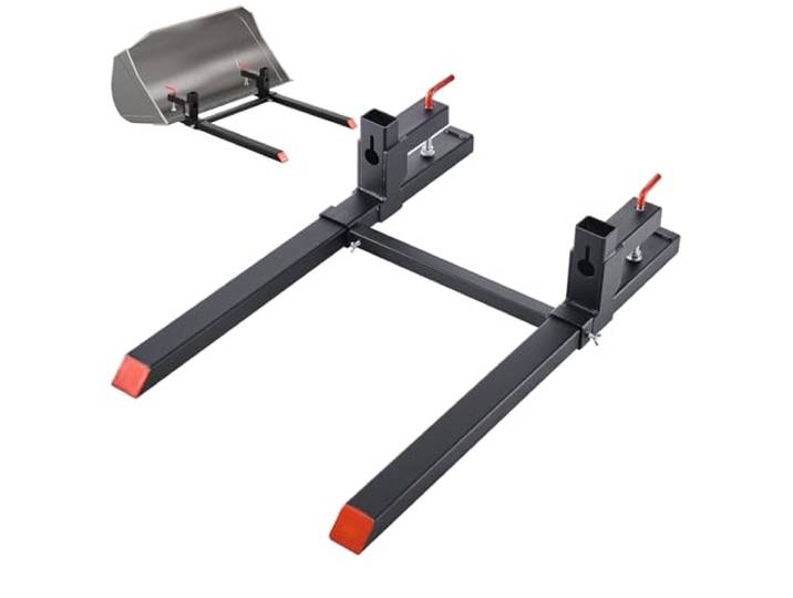 VEVOR Fourches à Palettes à Pince Charge 907 kg Fourches à Godet Longueur Totale 109 cm avec Barre Stabilisatrice Réglable 50-91\,5 cm\, Compatible avec Godet de Chargeuses Compactes Tracteurs\, Noir