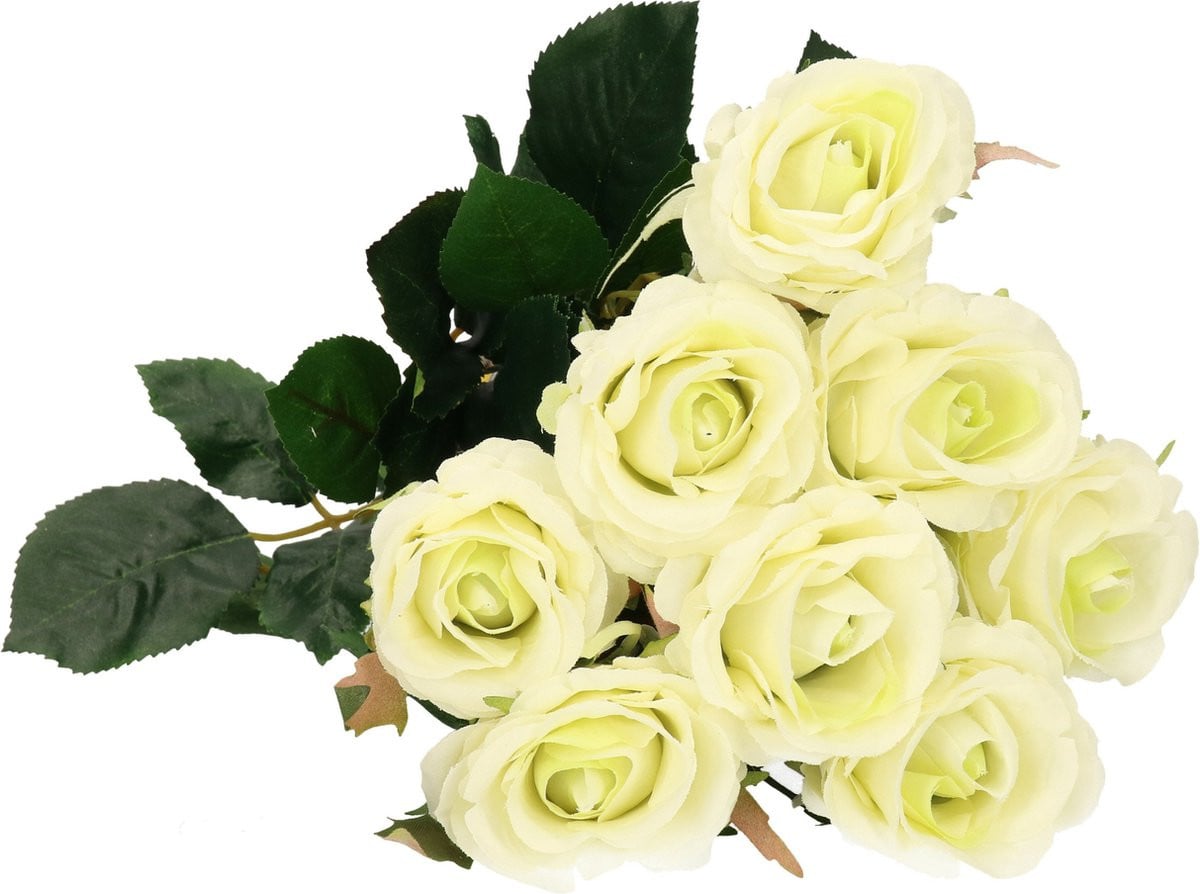Mica Decorations Kunstbloemen boeket roos Elena - Creme - 48 cm