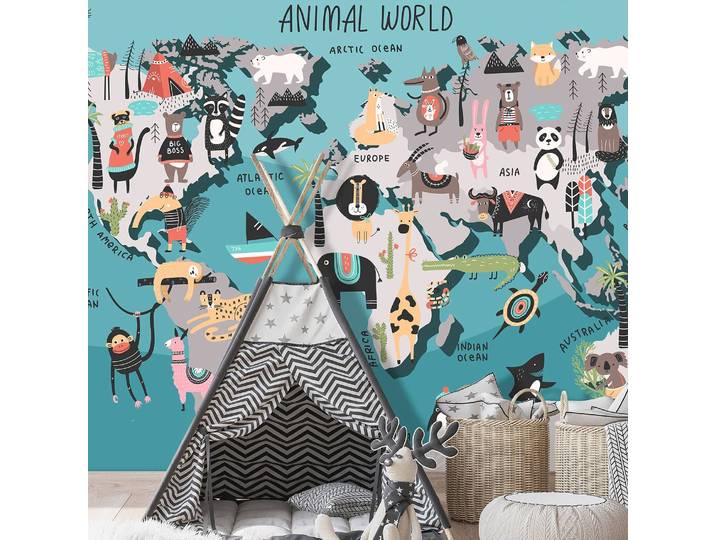 Papier peint intissé Animal Map 150 x 105cm 150 x 105 cm