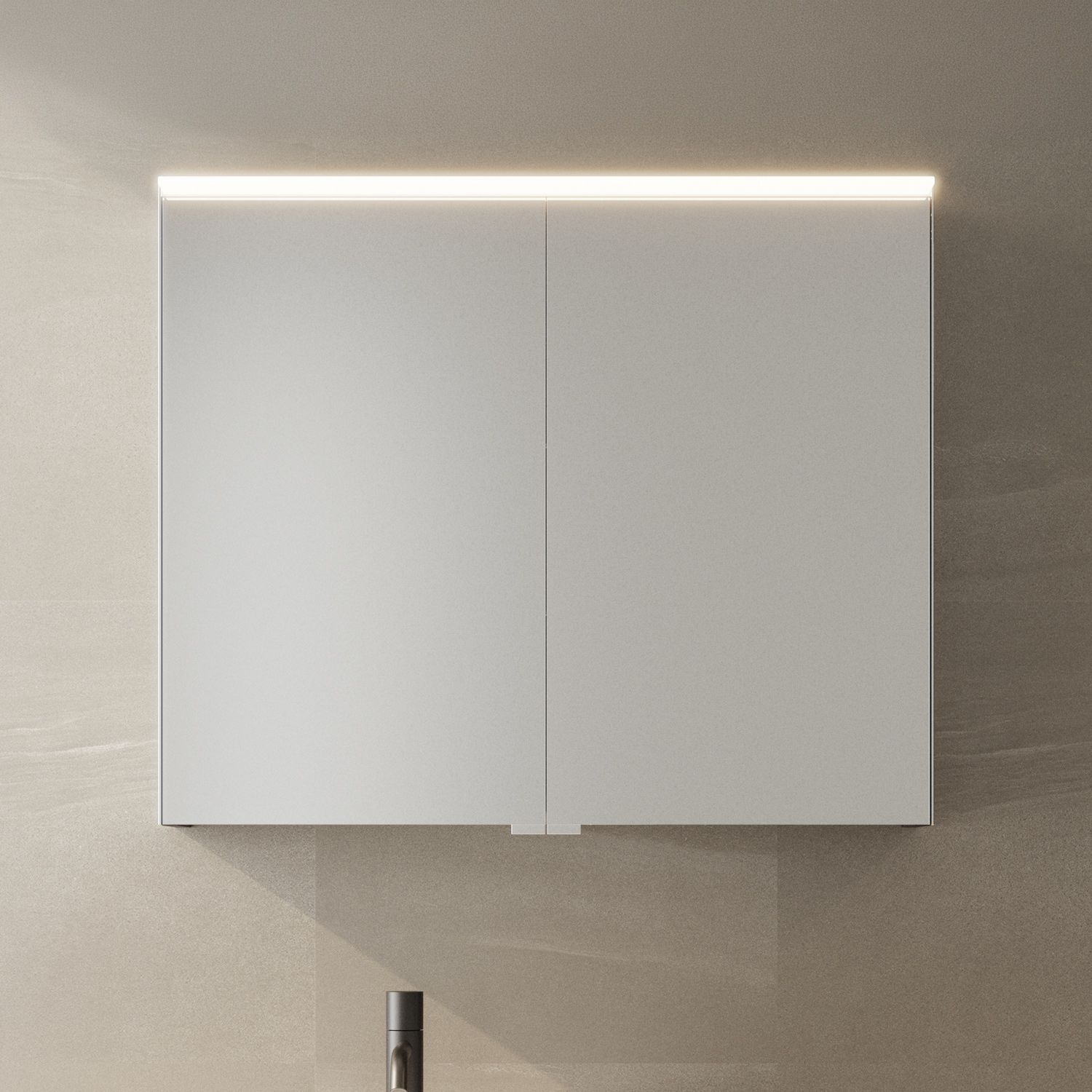burgbad Ilo Spiegelschrank mit LED-Beleuchtung 80,6 x 67 cm, 2 Spiegeltüren, Badmöbel, SPVA080PN652,