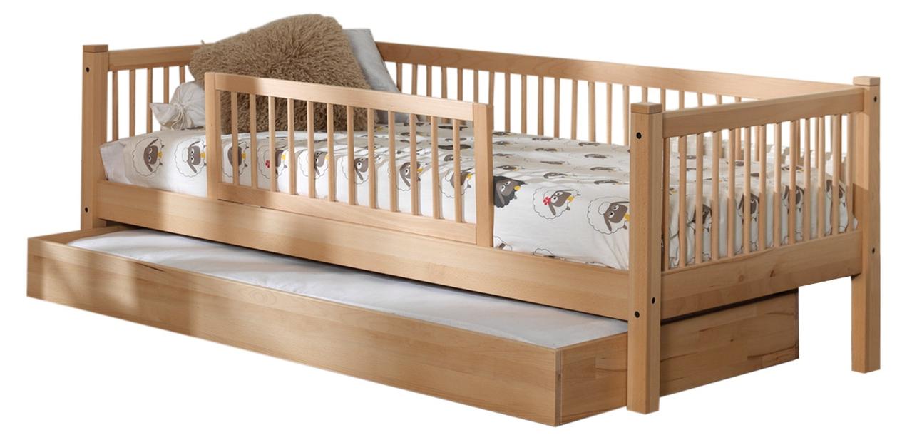 Einzelbett >Fagus< Schublade+Rausfallschutz, Buche massiv - 207,5x68x97,5 (BxHxT)