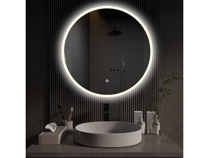 ApeJoy LED-Badspiegel rund 60 cm mit Touch-Schalter & Farbwechsel, IP44 Runder Spiegel mit Beleuchtung, 2700–6500 K Lichtfarbe, Memory-Funktion und Wandschaltersteuerung für Bad und Schminktisch