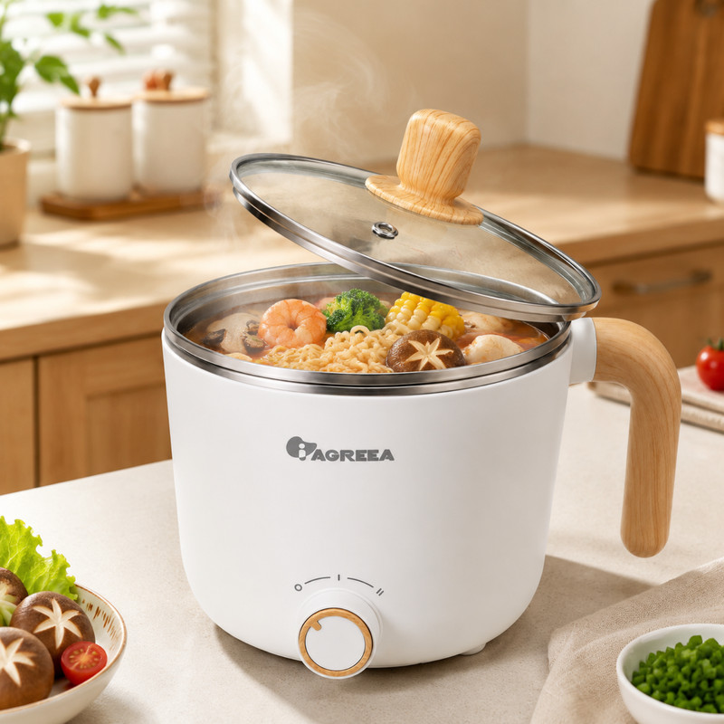 IAGREEA Mini elektrische kookpan MS-AFX004, multifunctionele hotpot en noedelkoker met roestvrijstalen binnenpan, 1,0 l