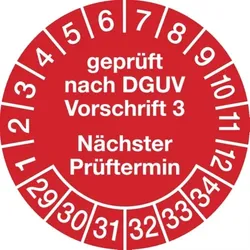 König Werbeanlagen Dreifke® Prüfplakette geprüft nach DGUV Vorschrift 3 nächster Pr - 30 mm Folie selbstklebend