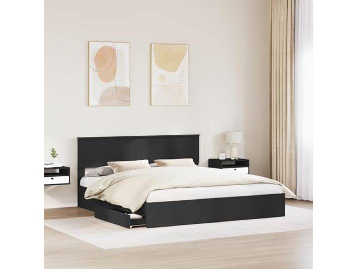 SKTQYQO Bettkasten Schwarz 200 x 200 cm Holz mehrschichtig Mit Schubladen, modernes Design, einfache Montage, robust und stabil