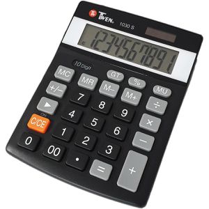 TWEN Taschenrechner 1030 S, 10-stelliges LC-Display, Solar- & Batteriebetrieb