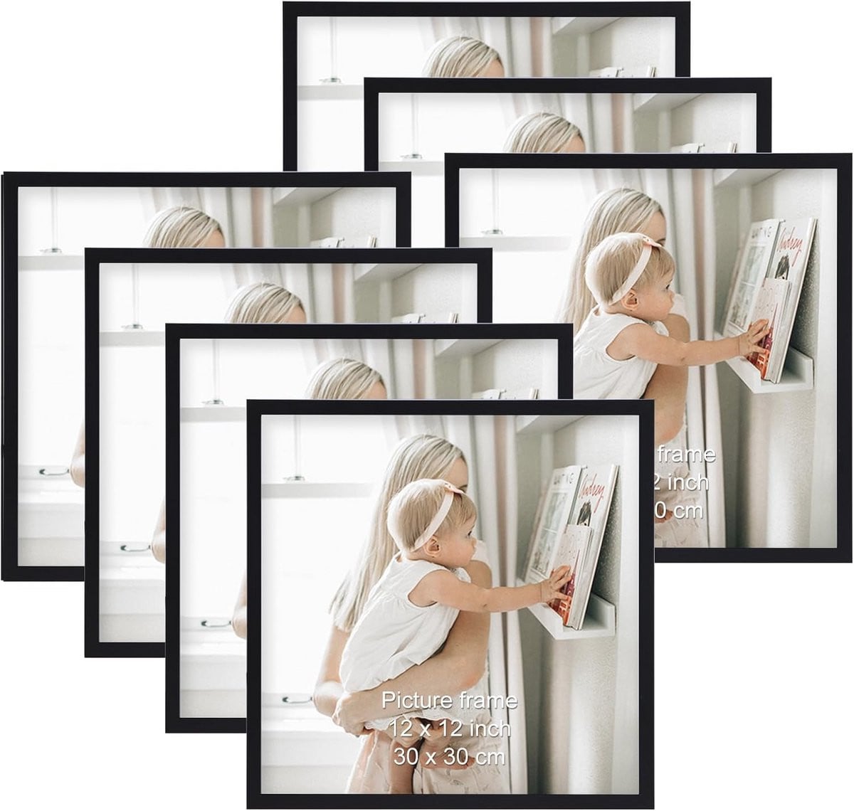 Zwarte fotolijsten set van 7 voor huis en kantoor decoratie