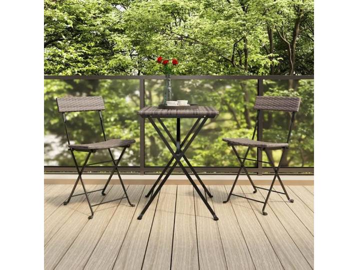 Ensemble de bistro pliable 3 pcs Gris Résine tressée ensemble de bistrot table et chaises de jardin ensemble 319991