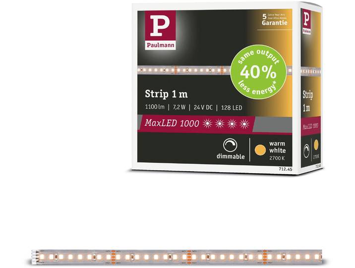 PAULMANN LED-Streifen MaxLED 1000 LED Strip Warmweiß Einzelstripe , silber (silberfarben), Dioden 128 Stk., Gesamtlänge 1m, Lichterketten, LED-Streifen