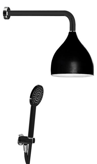 Duschset schwarz Regenbrause mit Chromotherapie-Licht Messing
