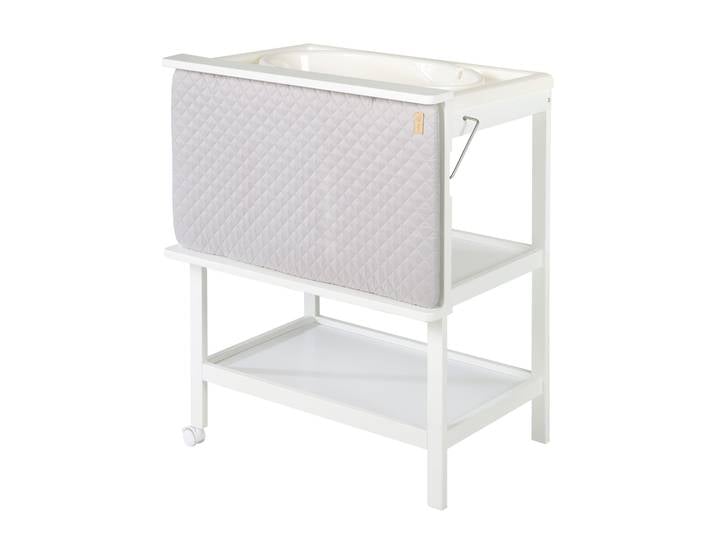 Bade-Wickel-Kombi 'Baby Pool' weiß inkl. schwenkbare Wickelauflage 'roba Style grau' mit 2 Rollen