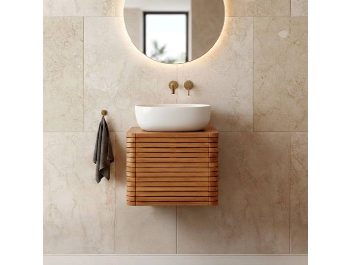Meuble de salle de bain suspendu en teck - Lattis