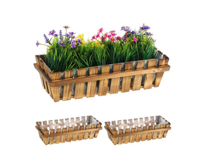 Blumenkasten Holzzaun 3er-Set Braun