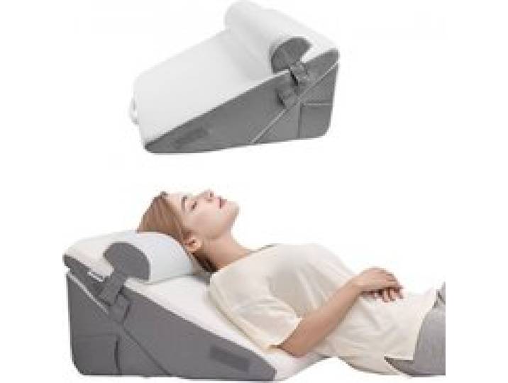 VEVOR Bed Wigkussen, 3-delige orthopedische leeskussenset, met jacquard hoes en schuimondersteuning, kussen voor na een operatie voor verlichting van zure reflux, rugpijn en snurken