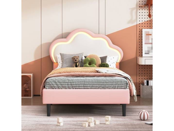 Lit enfant - LUMINARIX - Magical Girl - 90x200 cm - LED intégrée - Tête de lit arc-en-ciel