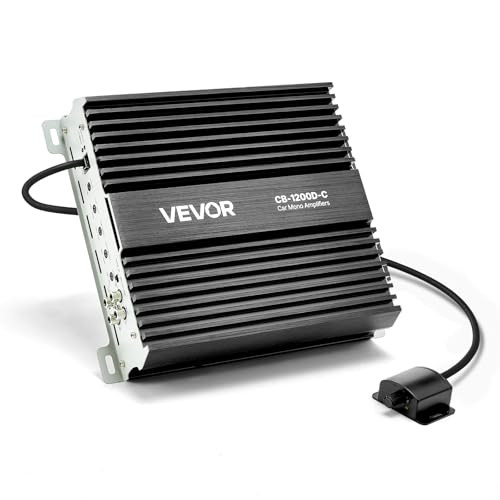 VEVOR Monoblock auto audioversterker, 1200 W RMS MAX, 1-kanaals klasse D, 1/2/4 Ohm stabiel, met afstandsbediening subwoofer niveauregeling en laagdoorlaatfilter