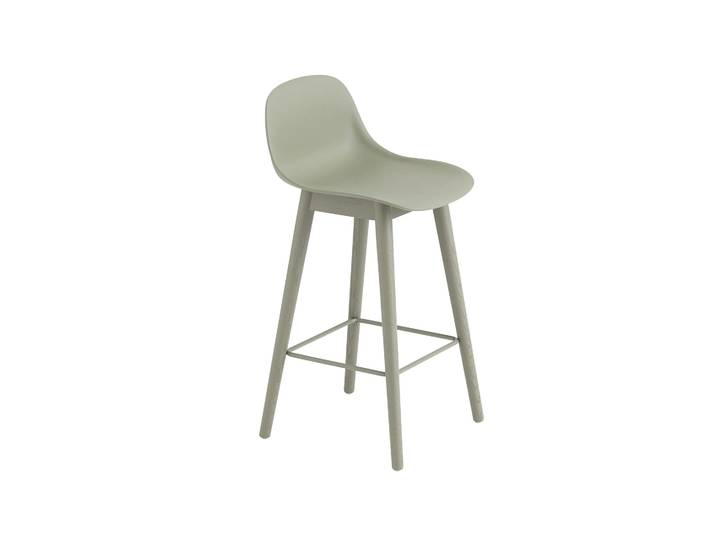 Muuto Fiber Barstuhl mit Rückenlehne 65 cm Dusty green-Grüne Beine