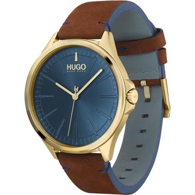 HUGO "SMASH" Armbanduhr, Herrenuhr, Mineralglas, Lederarmband