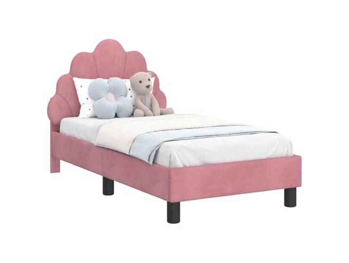 HFXHIJXQ Kinderbettgestell Rosa 70x140 cm Samtbezug mit Kopfteil und Stauraum Modernes Einzelbett Holzwerkstoff für Mädchenzimmer oder Gästeraum