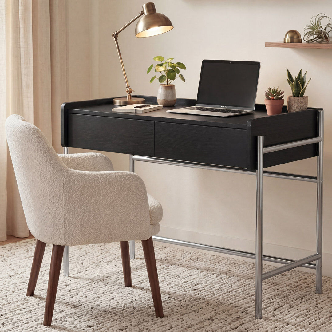 Inbox Zero MDF Stainless Steel Writing Desk Black 76.3cm H X 90cm W X 50cm D