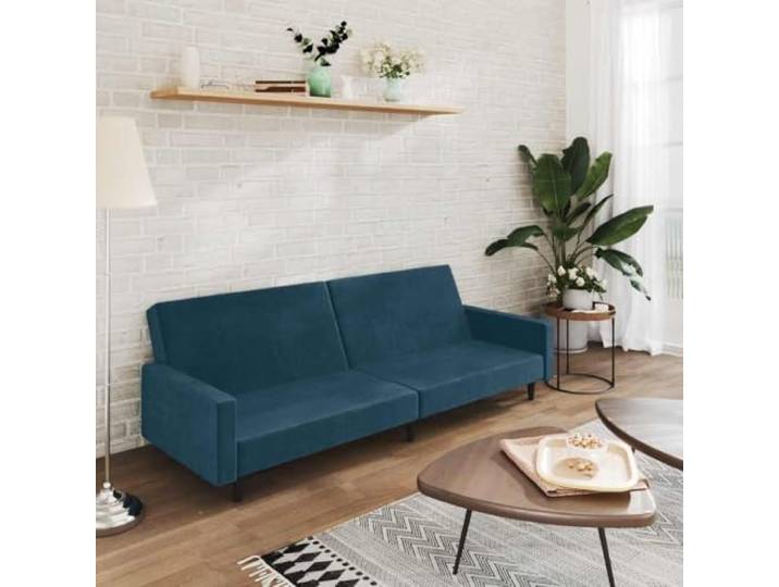 HEFZGDB Schlafsofa 2-Sitzer Blau Samt mit 2-in-1-Funktion als Bett und Sitzgelegenheit, Robuster Holzrahmen für Stabilität, Weicher Velours Bezug für Komfort, Vielseitig