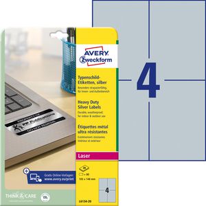 Zweckform Typenschild-Etiketten L6134-20, silber, 105 x 148mm, 20 Blatt, 80 Stück
