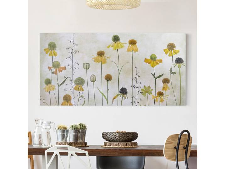 Tableau déco Fleurs d’helenium Polyester Beige 160 x 80cm