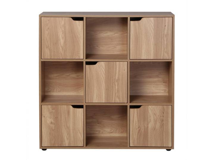 Calicosy Möbelstück 9 Fächer mit 5 Türen Holzdekor B89 cm - Modu, Eichefarben, Holzwerkstoff, 29x90.5x88.8 cm, Wohnzimmer, Regal, Bücherregale