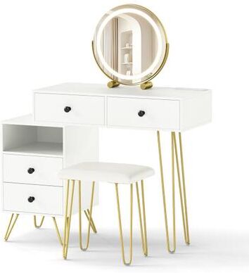 Costway Modern Dressing Table with Storage Cabinet-Off white