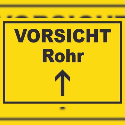 HB-Druck Vorsicht Rohr mit Richtungspfeil oben Schild A5 (148x210mm)