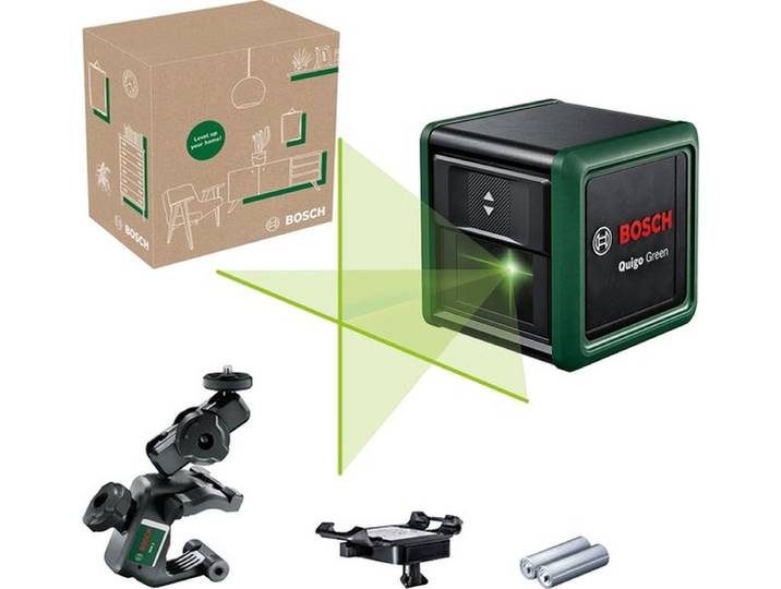 Bosch Quigo Green - Kruislijnlaser - Inclusief Universele klem MM2 - Adapter plaat - Batterijen