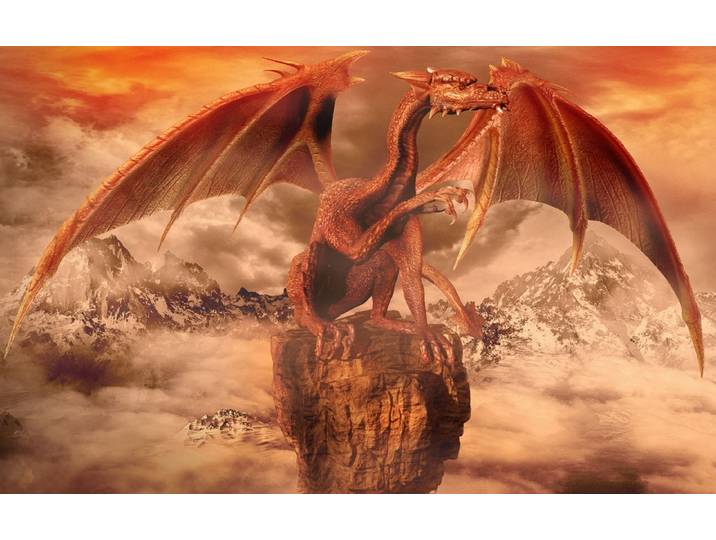 Fototapete PAPERMOON Fantasie Roter Drache , bunt, B:4m L:2,6m, Vlies, Tapeten, Fototapete