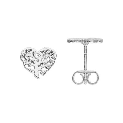 Paar Ohrstecker JOBO "Herzförmiger Lebensbaum", silber (silber 925), Ohrringe, Damen, Silber 925 (Sterlingsilber), 925 Silber 8 mm