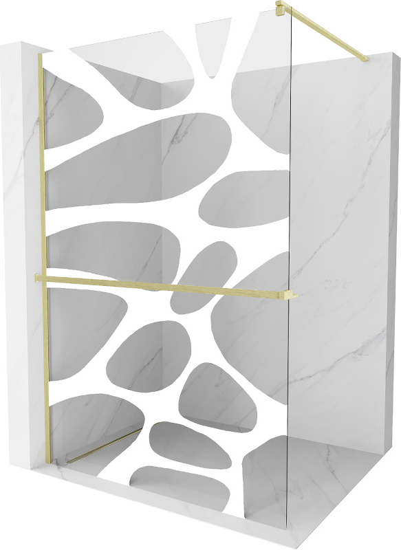 Mexen Kioto+ Duschwand mit Ablage Walk-in 140 x 200 cm, weißes Muster, gebürstetes Gold - 800-140-121-55-97