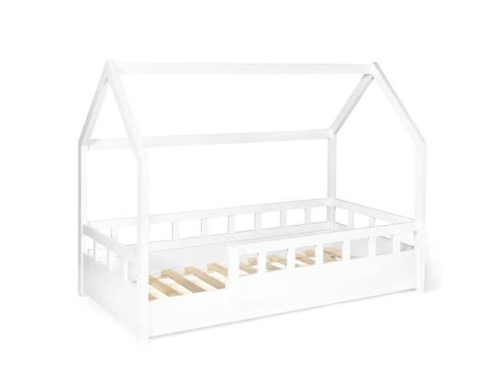 IDMarket - Kinderbett Baumhaus 80 x 160 cm NEREE weiß mit Lattenrost und Gitter