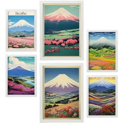 POSTER Set Mit 6 Massiver Berg In Vielseitiger Stil A3 & A4 Weißer Rahmen