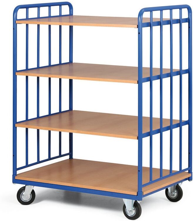 B2B Partner Etagenwagen, 4 Etagen, 2 Wänden aus Rohrstreben, Tragfähigkeit 400 kg