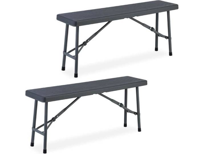 Relaxdays Banc Pliable Lot de 2 Acier et Plastique pour Jardin terrasse Camping HLP 42x100x25 cm Gris