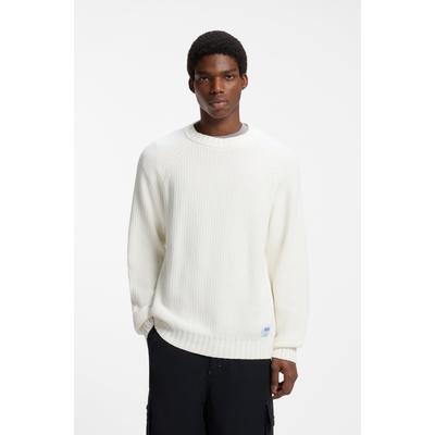 Strickpullover HUGO "Sonnee", Herren, Gr. L, weiß (open weiß121), Strick, Obermaterial: 100% Baumwolle, unifarben, relaxed fit normal, Rundhals, Rippstrickbündchen, Pullover Strickpullover
