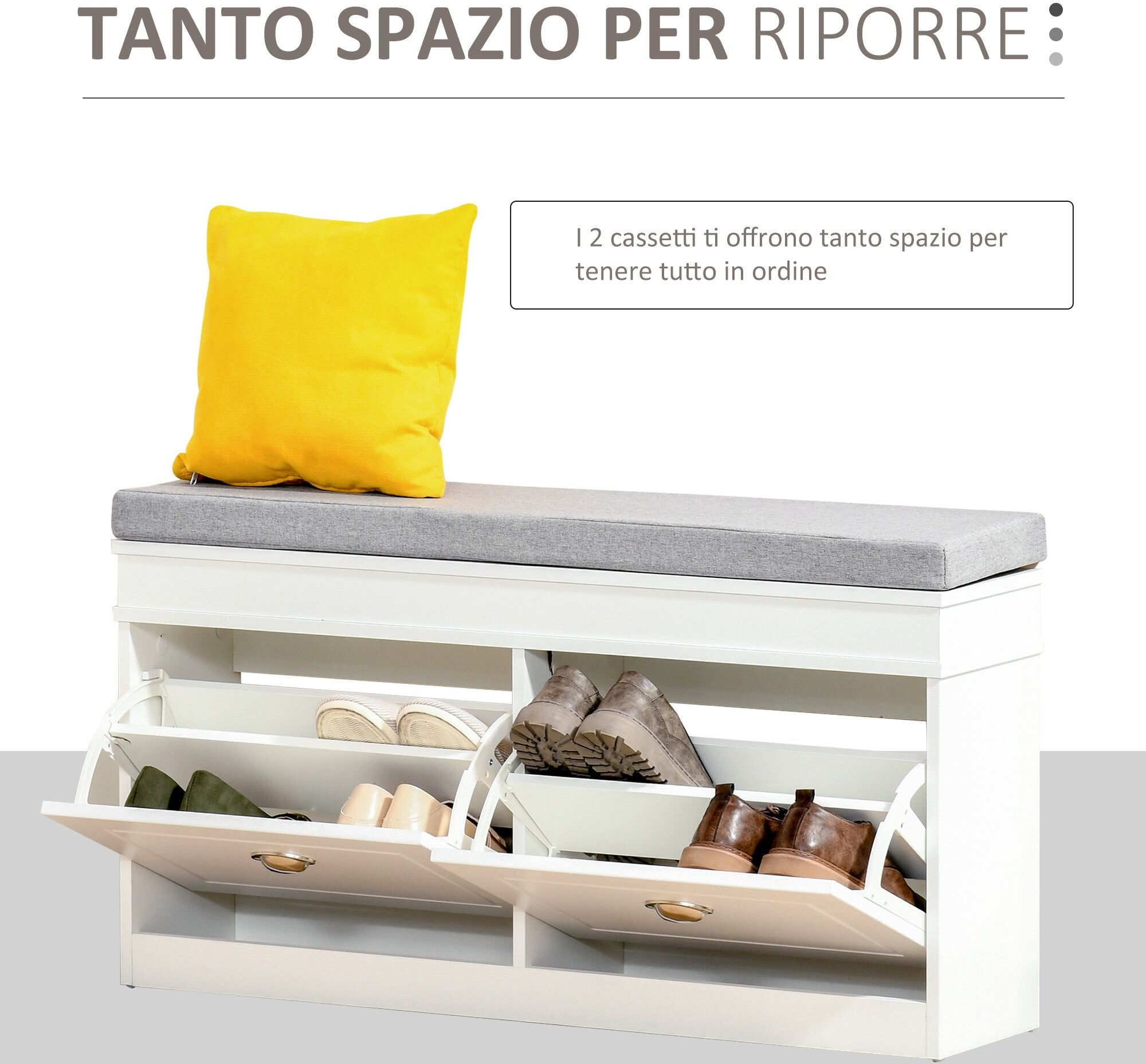 giordanoshop Panca Scarpiera Salvaspazio per 8 Paia di Scarpe 104x24x55 cm Bianca...