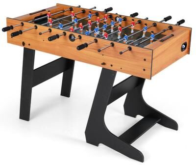 Costway Folding Foosball Table with 22 Players and Slide Scorers Space-Saving Game Table-Natural
