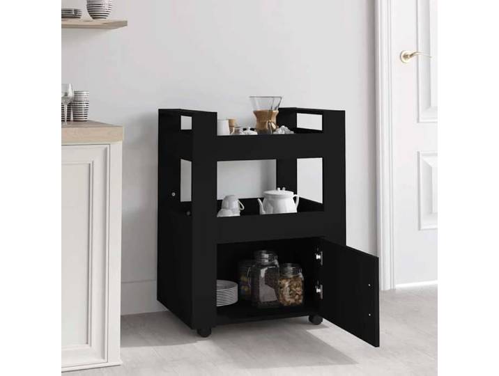 Desserte cuisine - Chariot de cuisine Noir 60x45x80 cm - Bois d'ingénierie - design élégant - pour maison(72896）