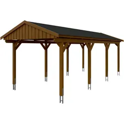 Skan Holz Fichtelberg - Satteldach Einzelcarport Breite 317 cm Gr. 2 - 317 x 808 cm Dachschalung mit Dachschindeln (schwarz) nussbaum Holzcarport