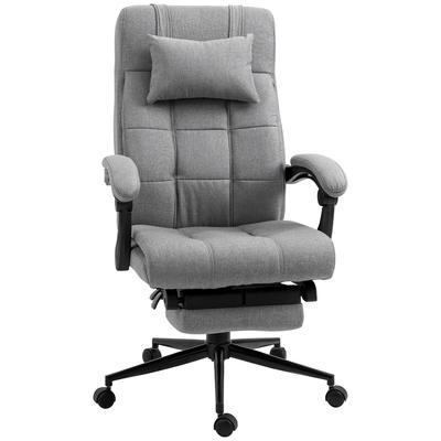 MODFU Bürostuhl Drehstuhl Hellgrau 76x66x120 cm mit Kopfkissen Fußstütze, höhenverstellbar, 360 Grad drehbar, Leinenbezug