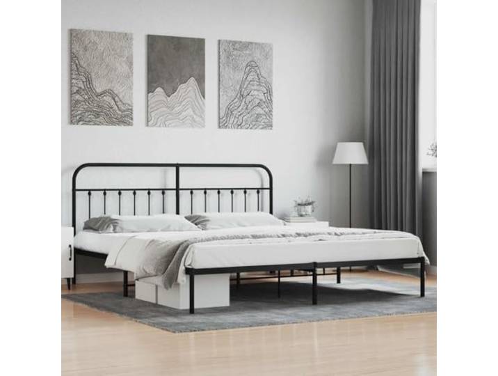 RJPLMFV Bettgestell, Metall, Schwarz, 200 x 200 cm, mit Kopfteil Ohne Matratze, Lattenrost inklusive, pulverbeschichteter Stahl, Stauraum unter dem Bett