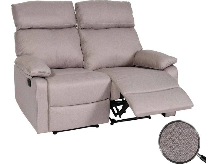 2er Kinosessel HWC-L93, Relaxsessel Fernsehsessel Sofa, Armlehne Liegefunktion Nosagfederung Stoff/Textil grau-braun