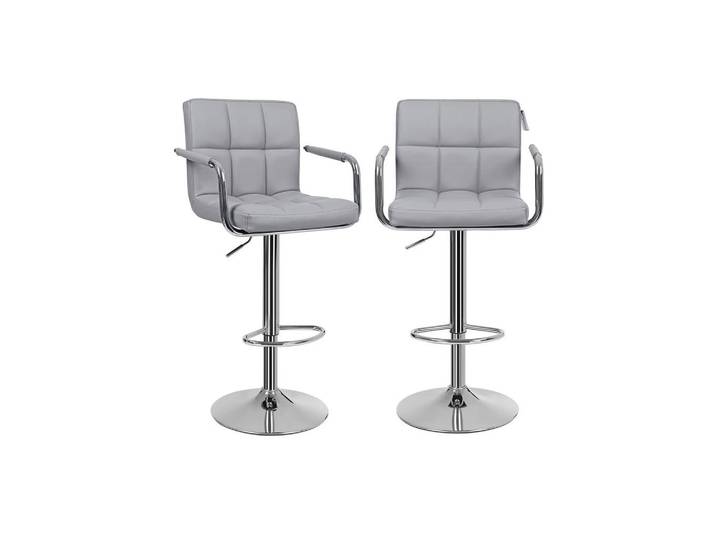 Hansiro Barstuhl Lederimitat 2Er-Set, Grau, Textil, 38x38x44.5 cm, Esszimmer, Barmöbel, Barhocker