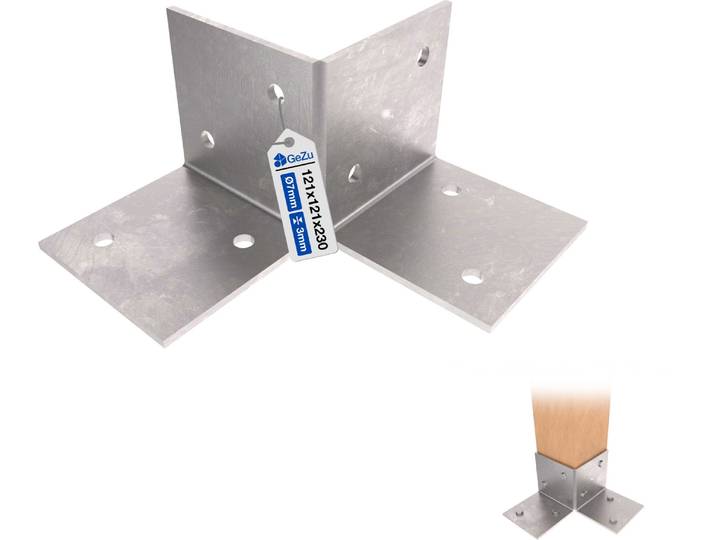 GeZu Impex Pergola Vloerbeugel 121 x 121 mm Vloer Thermisch Verzinkt Houten Pergola Kit Vloerplaten Grondbevestiging