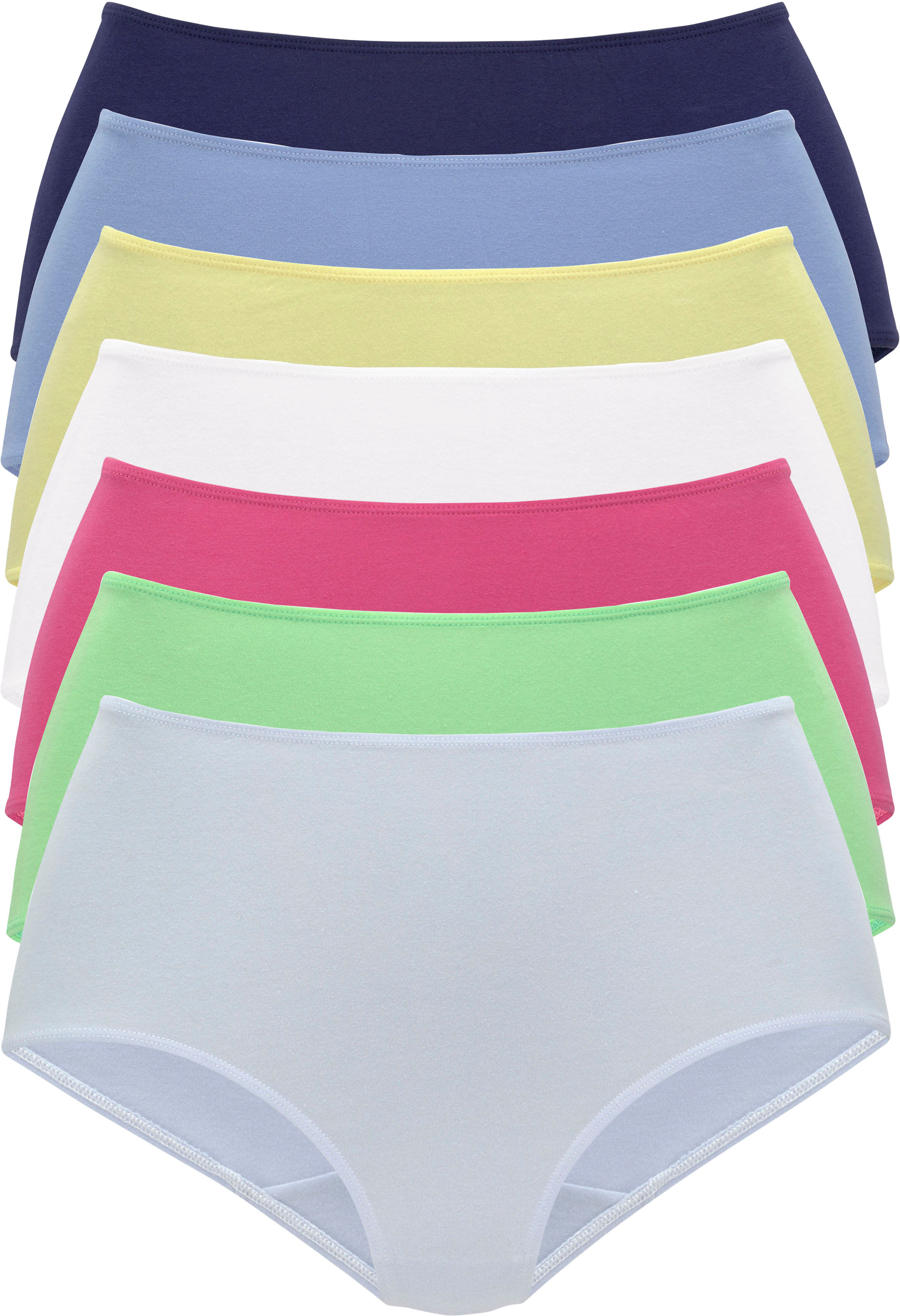 Taillenslip VIVANCE, Damen, Gr. 32/34, bunt (hellblau, hellgrün, pink, weiß, gelb, blau, dunkelblau), Single Jersey, Obermaterial: 95% Baumwolle, 5% Elasthan, unifarben, bequem, Unterhosen Taillenslip, in frischen und gedeckten Farben hellblau, hellgrün, 